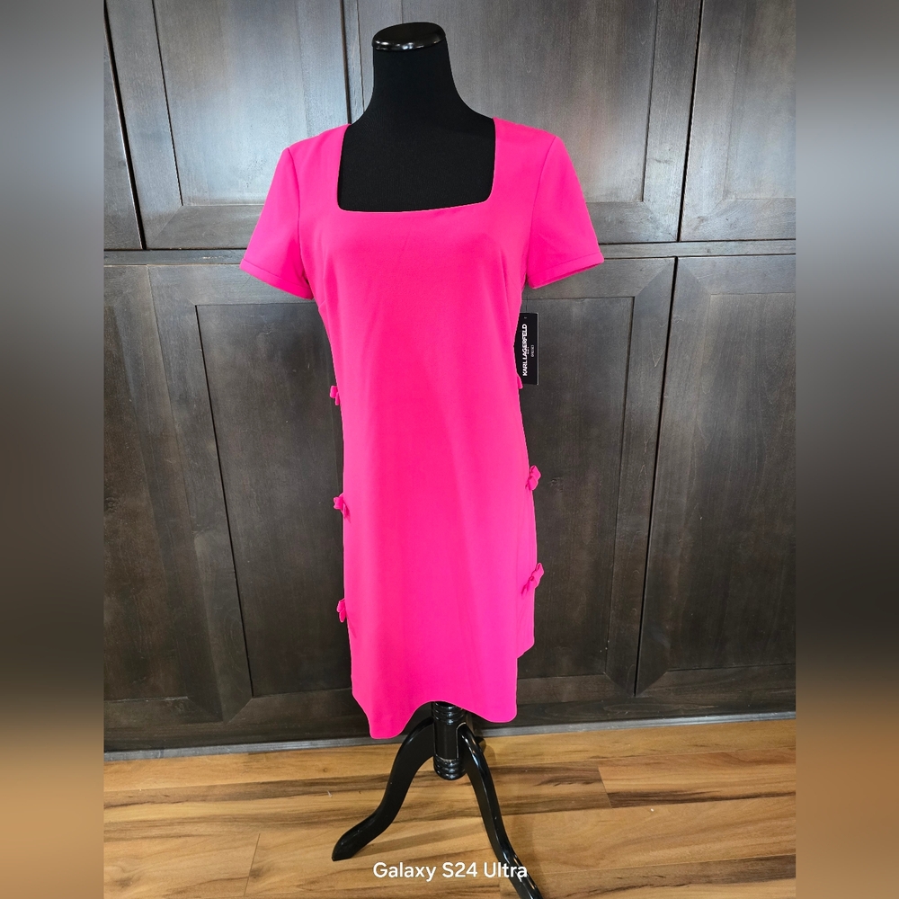 Vibrant Hot Pink Dress with Bow Accents